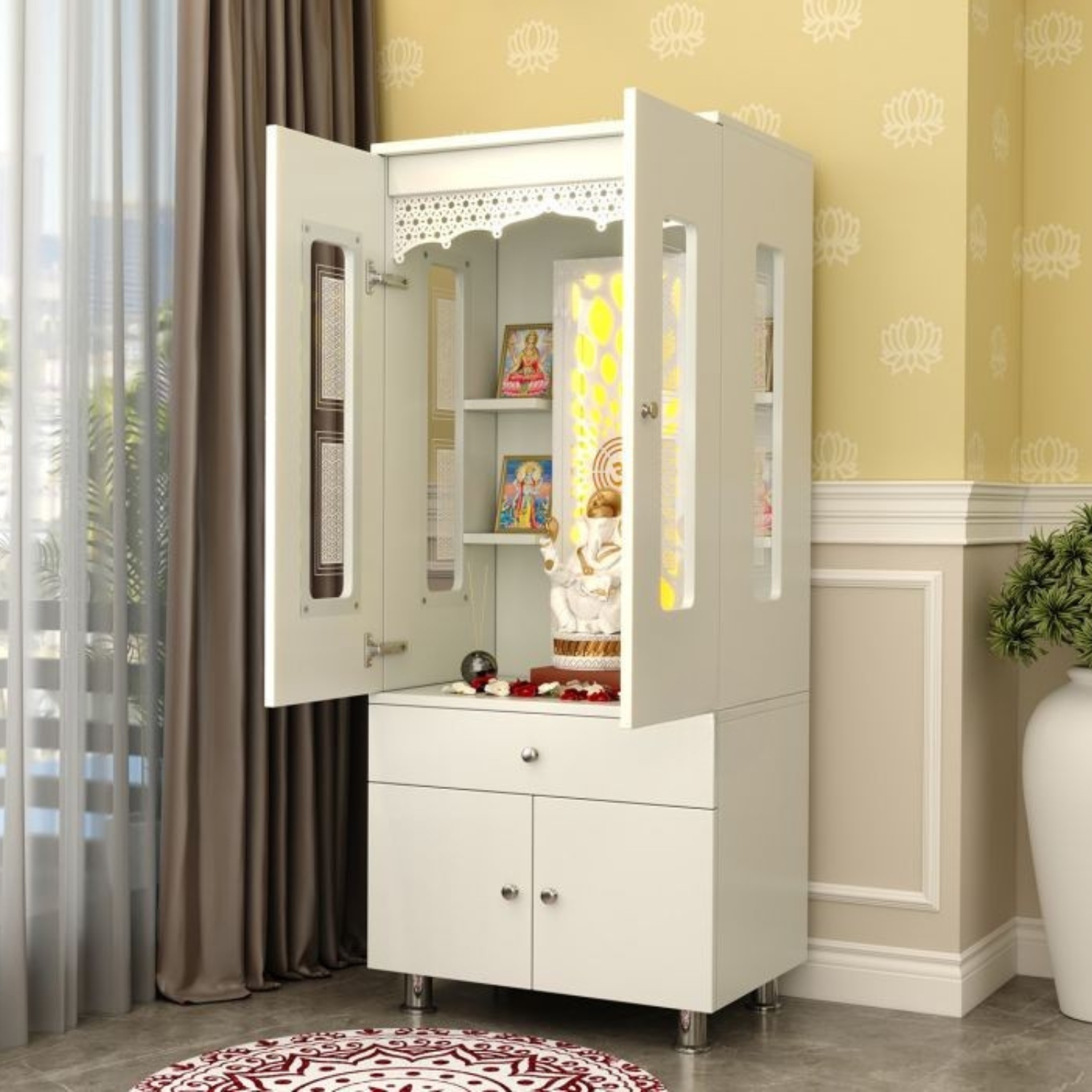 Atharv Home Temple White Finish with LED Lighting