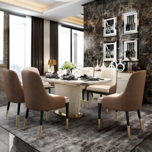 Aurora Gold 6 Seater Marble Dining Set