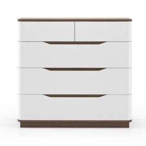 Baltoro Engineered Wood Chest of 5 Drawers in White & Walnut Finish