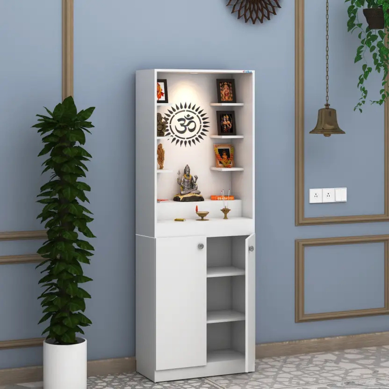 Furniwud Tejas Home Temple with LED White Finish