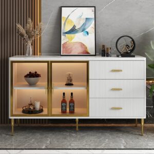 GlassEdge Bar Cabinet White with Glass Accents