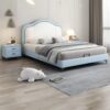 Lineo Cloud Bed – Solid Wood Velvet Upholstered Bed