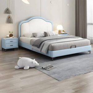Lineo Cloud Bed – Solid Wood Velvet Upholstered Bed
